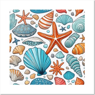 Beachside Bliss: Seashells and Starfish Posters and Art